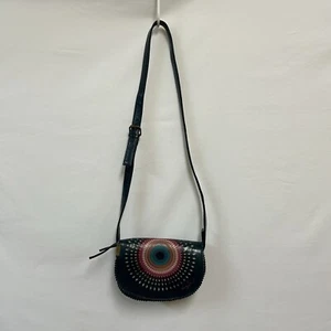 Desigual Teal Crossbody Shoulder Handbag Color Burst Cut Outs Small Saddlebag - Picture 1 of 14