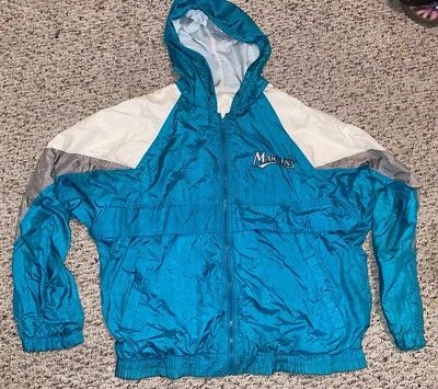 Vintage 90s MLB General Merchandise Florida Marlins Mens Full Zip Hooded Jacket  - Image 1 of 4