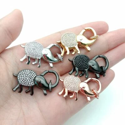 lobster clasp 20x36mm 18k gold Filled cubic zirconia micro pave elephant clasp - Image 1 of 3