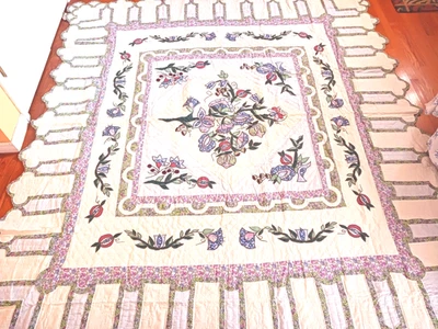 ROYAL GARDEN PATT. Appliqued / Embroidery Cotton Quilt  101"   x   91" - Image 1 of 4