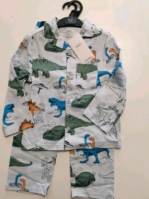 MARKS & SPENCER M&S Dinosaur Revere Collar Pyjamas, Age 3-4 years, Blue