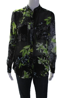 Blusa BCBGMAXAZRIA Mujer Seda Manga Larga Floral Abotonada Negra Talla 2XS Foto 1 de 4