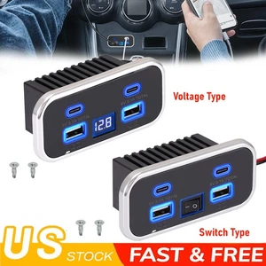 4-Port 12V-24V Dual Type C & USB A Car Fast Charger Power Socket Outlet Cars RV - Picture 1 of 16