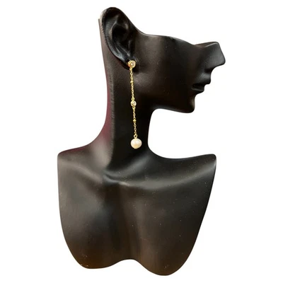 orecchini donna pendente argento 925 anallergico dorato catena perla coltivata - Immagine 1 di 3