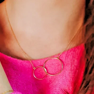 Collana in Argento Sterling 925 due Cerchi pl oro giallo 18 Kt molto particolare - Immagine 1 di 4