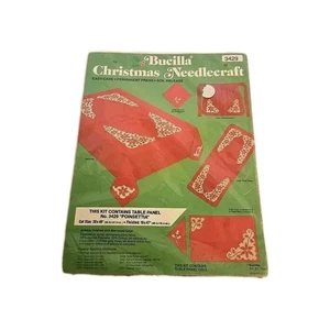 Bucilla Christmas Needle Craft Poinsettia Tablecloth Kit Red Vintage #3425   - Picture 1 of 3