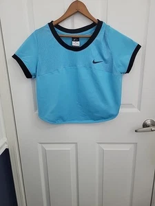 Nike Mujer Azul/Negro S/S Corto Correr Correr Yoga Top Grande - Imagen 1 de 5