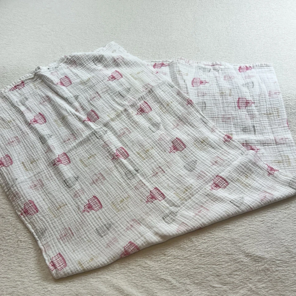 Cobertor de musselina Aden + Anais branco vermelho rosa gaiola de pássaro gaiola de pássaro algodão em excelente estado usado - Imagem 1 de 4