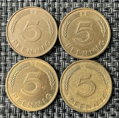 BRD Deutschland 5 Pfennig 1978 D, F, G, J Konvolut komplett Originalbilder - Bild 1 von 2