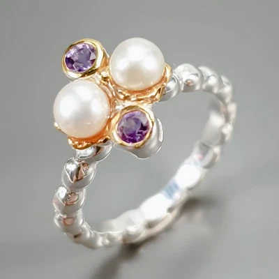 Ювелирные изделия натуральный жемчуг кольцо 925 пробы размер 6/R436838 - Изображение 1 из 4