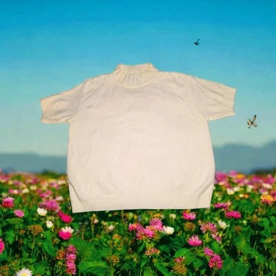 WILLOW RIDGE Ivory Cream Short Sleeve KNIT Sweater Top  Women's PETITE MEDIUM - Image 1 of 4