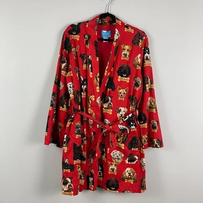 Nick & Nora Sleepwear Wrap Robe With Belt Red Dog Milkbone Long Sleeve Size S/M - Image 1 of 4
