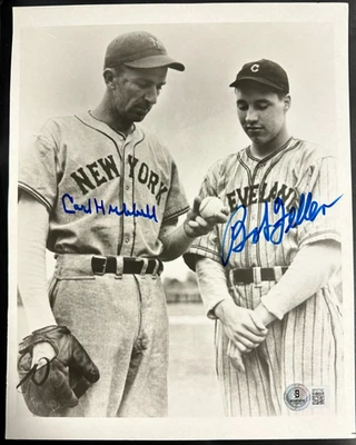 Carl Hubbell & Bob Feller Autographed 8x10 Photo Giants Indians HOF BAS - Image 1 of 2