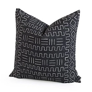 Premium Decorative Throw Pillow Case African MUD Cloth Print Bogolan Black - Picture 1 of 7