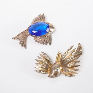 Vintage Sterling Silber Fisch Brosche Paar Strass Edelstein Jelly Belly Jordan 43 g - Bild 1 von 8