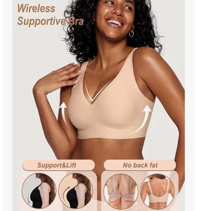 OEAK Women's Deep V Bra Wireless Push Up Seamless Full Coverage Supportive L Bra - Picture 1 of 8
