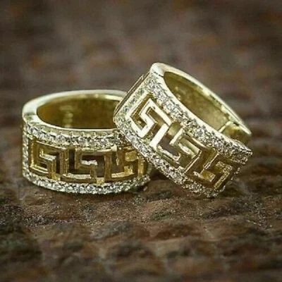 Мужские серьги-кольца с круглым бриллиантом 1 карат с покрытием из желтого золота 14 карат - Изображение 1 из 4