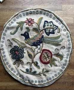 Handmade Needle Work Peacock & Nature Themed Crewel Pillow - Picture 1 of 10