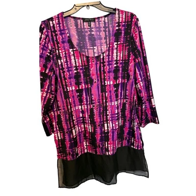 Slinky Brand Purple Pink Abstract Print Tunic Top Blouse Size XL - Image 1 of 4