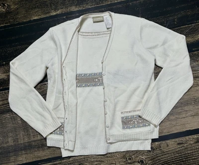 Conjunto Suéter Liz Claiborne Talla Mediana Dos Piezas Tostado Marrón Crema y Azul Foto 1 de 4