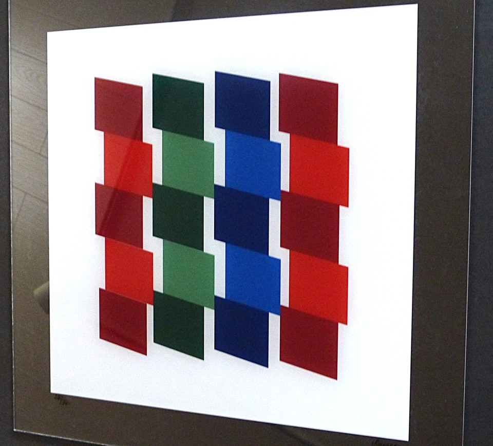 Claisse Geneviéve" Rouge-Vert-Bleu " Mischtechnik hinter Plexiglas, handsigniert - Bild 1 von 4