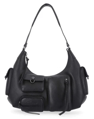 Cartera de hombro Hobo utilitaria Harley-Davidson de cuero granulado para mujer, negra Foto 1 de 3