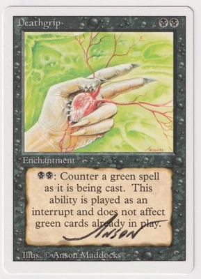 Signed Deathgrip Proof MP Revised Artist Anson Maddocks 1994 WOTC MTG Magic AP! - Image 1 of 2