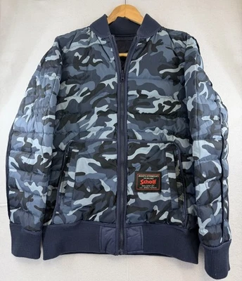 Schott Men’s NYC Reversible Nylon Down Navy Blue Camo Bomber Jacket, 9608D, S/M - Image 1 of 4