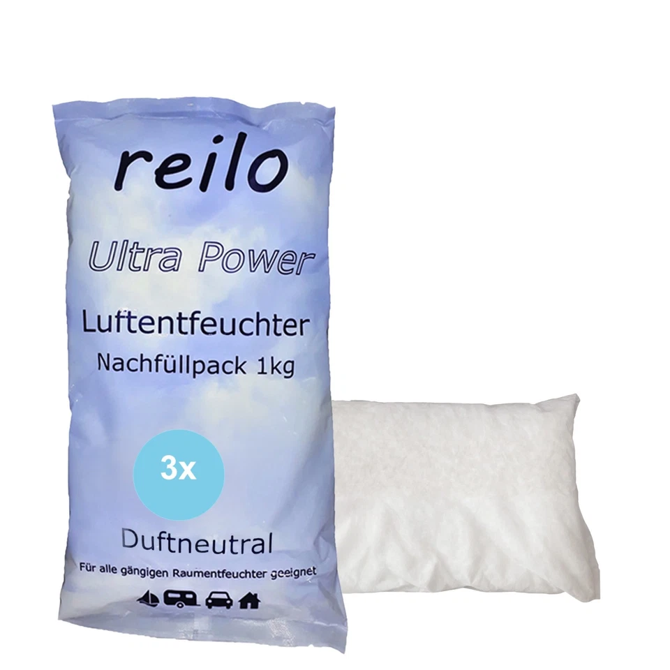 REILO 3x 1kg Ultra Power Nachfüllpack für Raumentfeuchter Luftentfeuchter Vliesbeutel