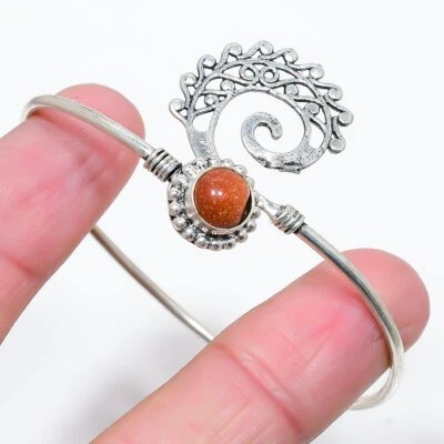 Red Sunstone Gemstone 925 Sterling Silver Cuff Bracelet Adjustable Q134 - Image 1 of 4
