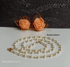 Smooth White Pearl Gold Plated Rosary Beads Chain Gemstone Necklace - Picture 1 of 7