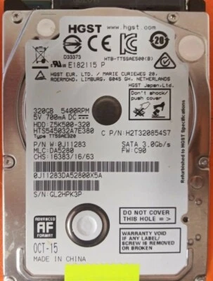 ⭐️⭐️⭐️⭐️⭐️ HDD Hard Drive SATA Laptop 2.5" HGST HTS545032A7E380 320GB J11283 - Image 1 of 2