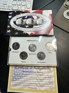 Juego de 5 monedas P State Quarter 2000 edición platino sin circular caja certificado de autenticidad - Imagen 1 de 3