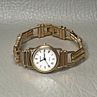 Vintage Gruen Watch Gold Tone 6.5" Band Minimalist White 25mm Dial Roman Index
