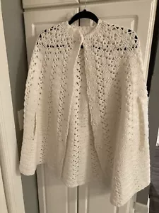 Vintage Knopfleiste Rundhals Poncho Schal Cape Creme Acryl Retro MCM Gr. L - Bild 1 von 6