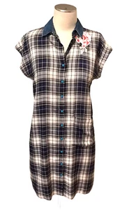 Diesel Embroidered Shirt Dress Button Front Mini Plaid Floral Women’s Sz XS - Picture 1 of 8
