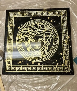 Handmade Live Edge Epoxy Versace Table Coffee 22x22” 18” Tall Forget Gold - Picture 1 of 7