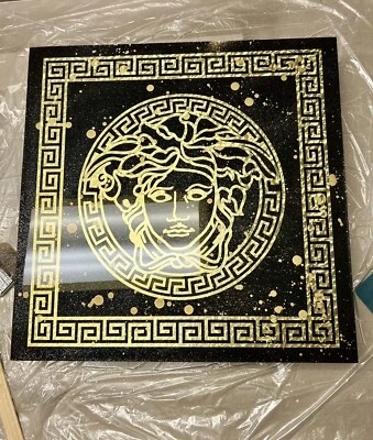 Handmade Live Edge Epoxy Versace Table Coffee 22x22” 18” Tall Forget Gold - Image 1 of 4