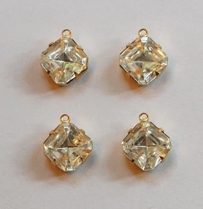 VINTAGE 4 OCTAGON GLASS RHINESTONES PENDANT BEADS BEAD • 10mm • CLEAR - Picture 1 of 2