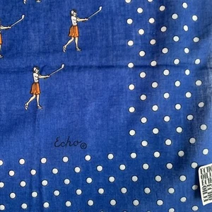 Vintage Echo Cotton Square Scarf Golf Theme Blue Polka Dot Italy Bandanna New - Picture 1 of 14