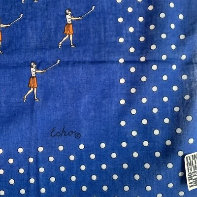 Vintage Echo Cotton Square Scarf Golf Theme Blue Polka Dot Italy Bandanna New - Image 1 of 4
