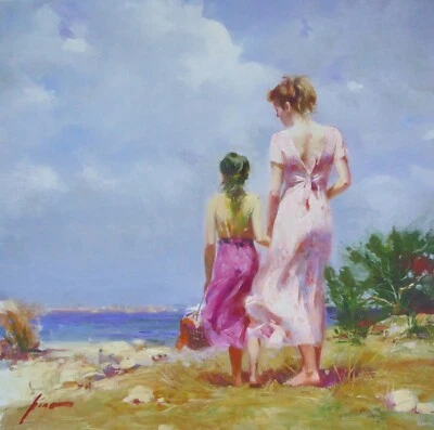 PINO Daeni madre e hija "MANO EN MANO" ADORNADO FIRMADO Lienzo Playa 28x28 Foto 1 de 4