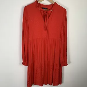 M&S Collection Red Tiered Smock Dress Size 12 Tie Neck *tiny mark* - Picture 1 of 9