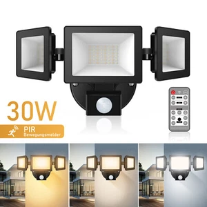 Faretto esterno LED 30W con rilevatore di movimento 3 teste faretto esterno IP65 proiettore - Foto 1 di 12