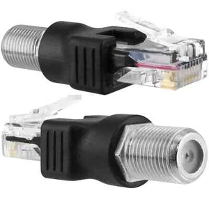 RF to RJ45 Converter Adapter, 2 Pack F Female to RJ45 Male Ethernet Adapter Coax - Picture 1 of 7