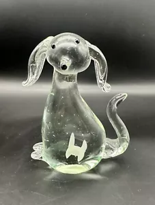 Vintage Murano Style Paper Weight Glass Dog 6" Clear w/ Bone - Picture 1 of 8