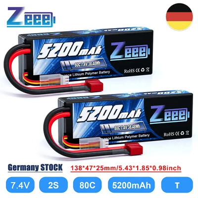 2X Zeee 2S LiPo Akku T Stecker 7.4V 5200mAh 80C Hardcase für RC Monster Truck - Bild 1 von 4