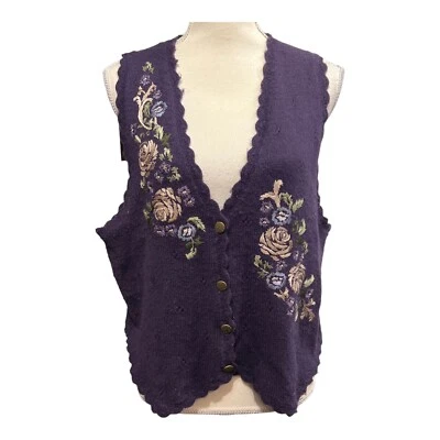 Chaleco Suéter Jantzen Vintage Para Mujer M Púrpura Floral Bordado a Mano Cottagecore Foto 1 de 4