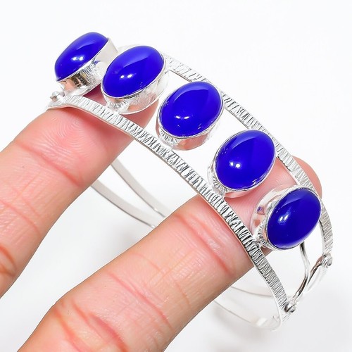 VALENTINO Bracciale Gioielli Argento Sterling 925 Gemma Onice Blu Regolabile