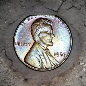 NICE 1967 TONED STRAIGHT CLIPPED PLANCHET LINCOLN CENT ERROR COIN - Picture 1 of 5